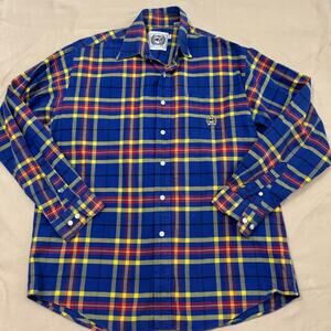 Cinch Men's Blue and Yellow Casual Long Sleeve Button Down Shirt Size Medium